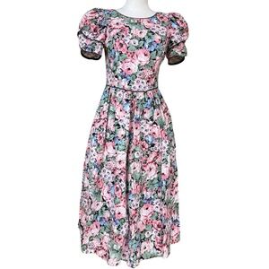 Vintage floral Lanz Originals puff sleeve dress pockets women’s size small? USA